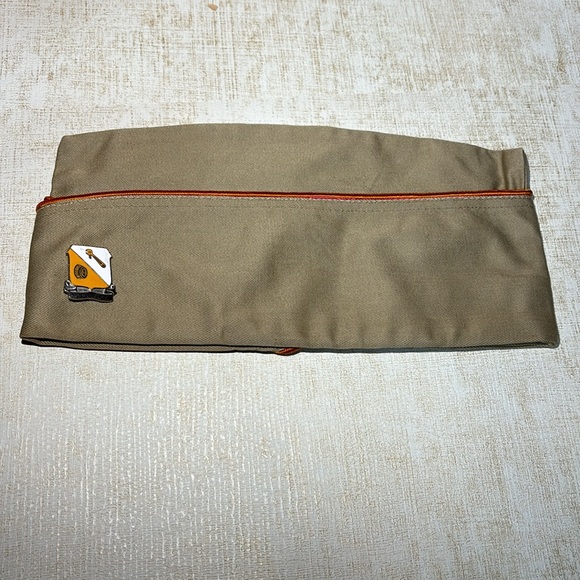 1952 Korean War Army Tan Khaki Garrison Cover cap With Mobile Repair Pin - Picture 7 of 9